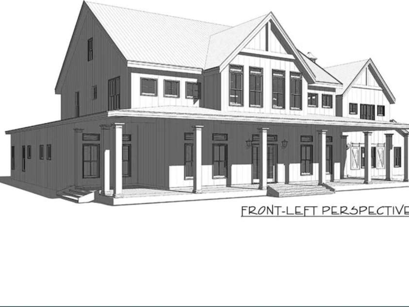 Lot 5 Country Estates Drive, Waxhaw, NC 28173.  MLS# CAR4278674, YatesRealty ID 25768. Classic modern farmhouse, featuring vertical siding, prominent gables, and an inviting wraparound porch with stately columns—blending timeless design with Southern charm.