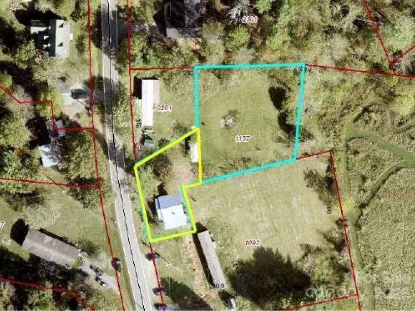 93 Eller Ford Road, Weaverville, NC 28787.  MLS# CAR4279902, YatesRealty ID 25782. Approx Property Lines in Yellow, .25 acres
