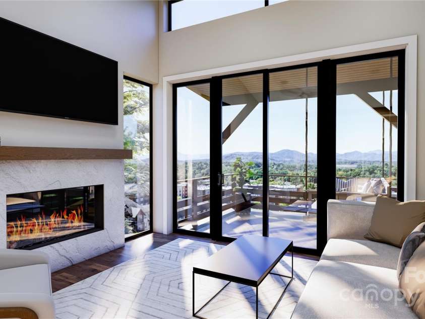 512 Sunset Villas Lane, Asheville, NC 28804.  MLS# CAR4320606, YatesRealty ID 2580. Living room rendering