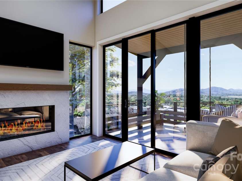 512 Sunset Villas Lane, Asheville, NC 28804.  MLS# CAR4320606, YatesRealty ID 2580. Living room rendering
