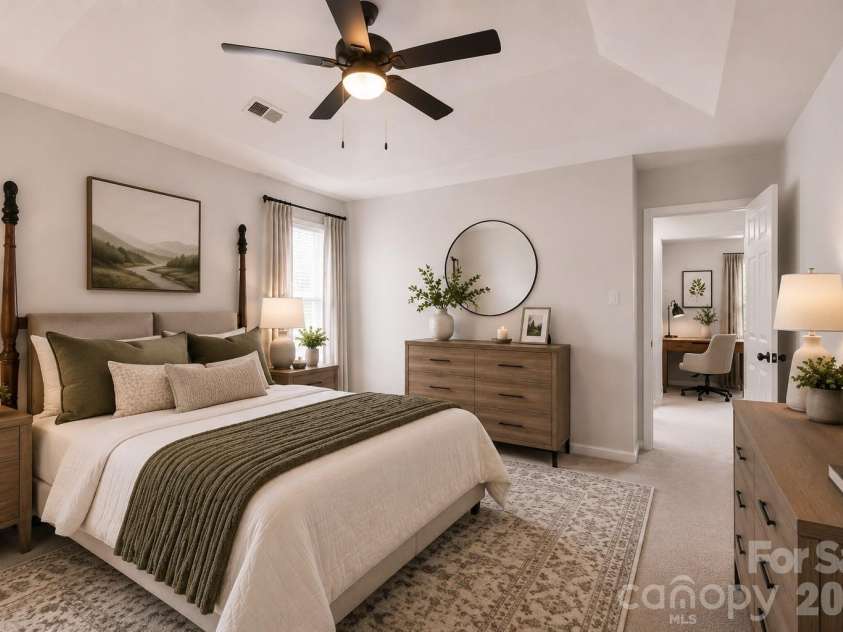 1010 Ridgefield Circle, Indian Trail, NC 28079.  MLS# CAR4385129, YatesRealty ID 25870. Master bedroom virtually staged