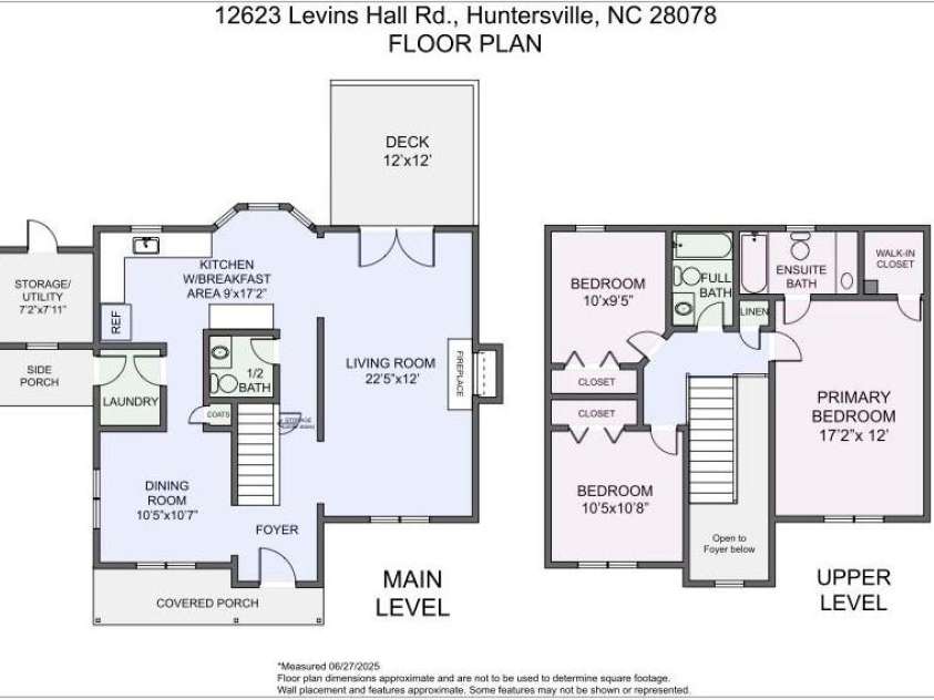 12623 Levins Hall Road, Huntersville, NC 28078.  MLS# CAR4276001, YatesRealty ID 26088. Floor plan