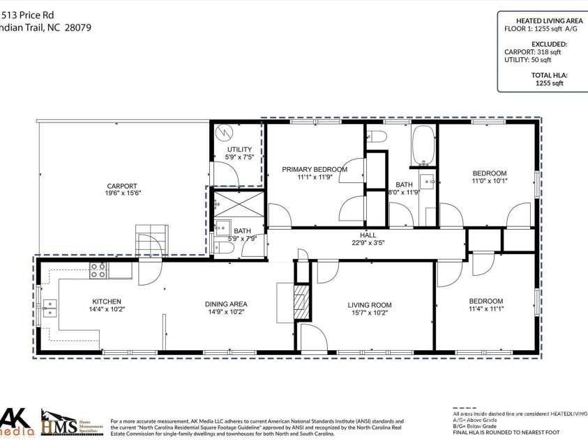 1513 Price Road, Indian Trail, NC 28079.  MLS# CAR4281939, YatesRealty ID 26223. 