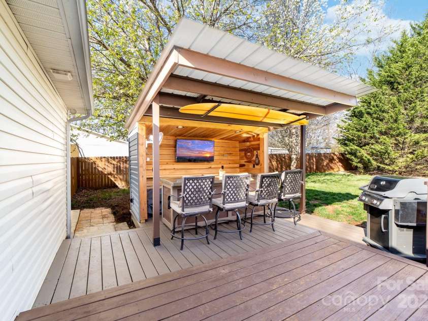 1025 Hunter Valley Road, Shelby, NC 28150.  MLS# CAR4234430, YatesRealty ID 2625. Covered bar is the perfect hang out zone.