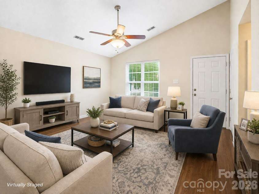 3024 Dairy Farm Drive, Monroe, NC 28110.  MLS# CAR4376209, YatesRealty ID 26326. Living Room Virtually Staged