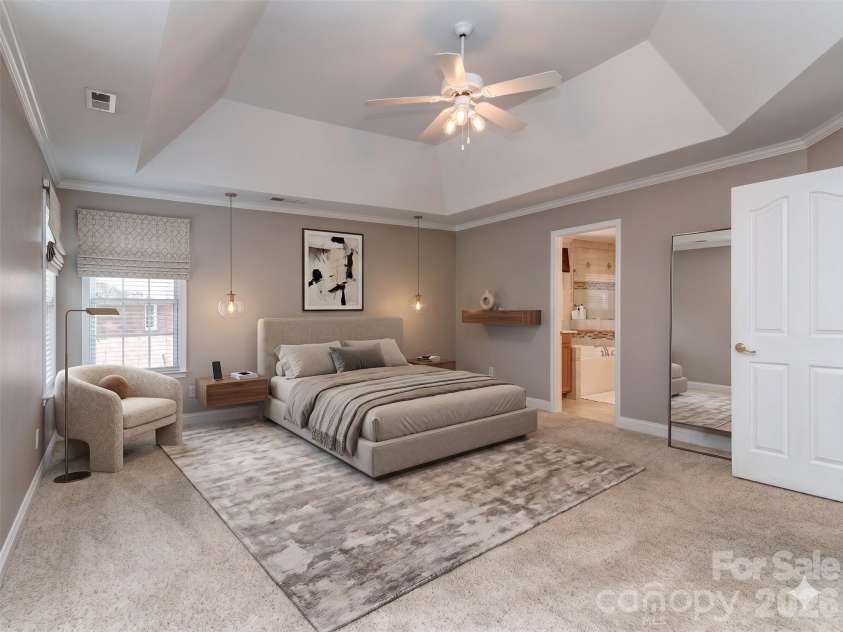 6167 Four Wood Drive, Matthews, NC 28104.  MLS# CAR4383205, YatesRealty ID 26529. Primary Bedroom Virtually Staged