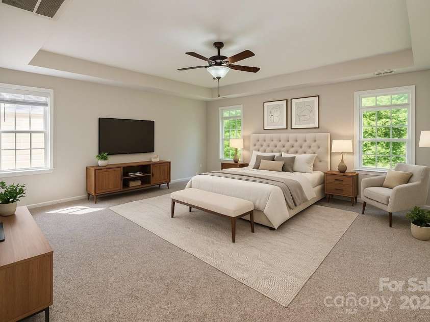 119 Tilton Drive, Mooresville, NC 28115.  MLS# CAR4274141, YatesRealty ID 26551. Virtually staged primary bedroom