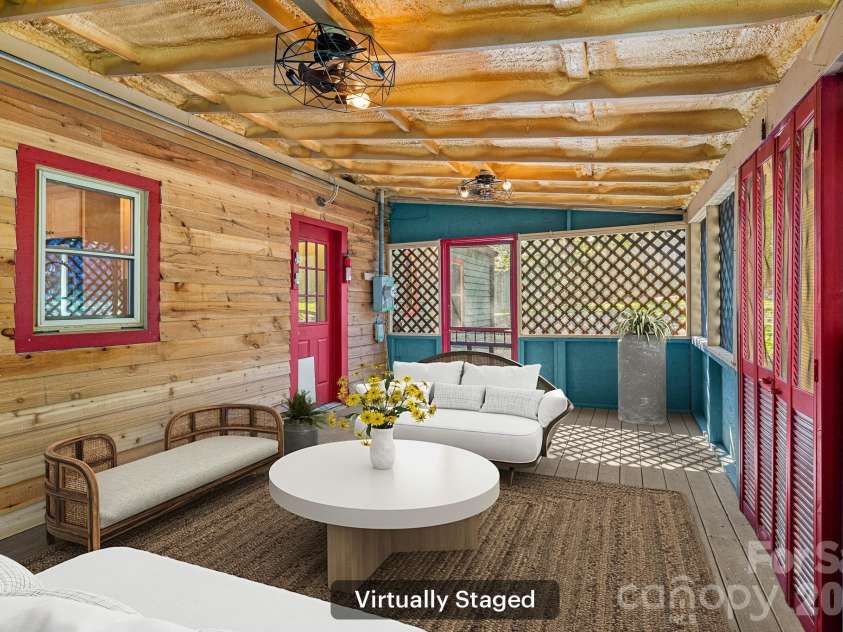 114 Walker Street, Black Mountain, NC 28711.  MLS# CAR4367539, YatesRealty ID 26552. Rear Screened Porch off Kitchen - Virtually Staged