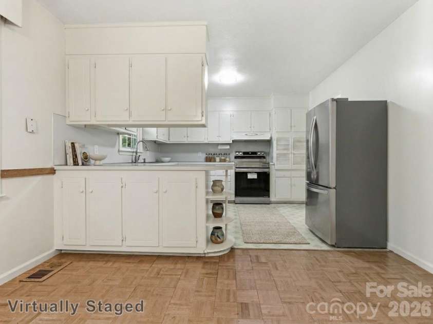 123 Castleton Lane, Hendersonville, NC 28791.  MLS# CAR4375976, YatesRealty ID 26560. Virtual Staging of Kitchen with refridgerator