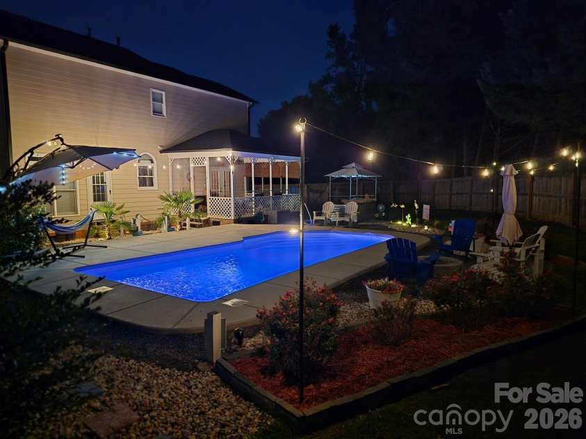1241 Old Coach Lane, Rock Hill, SC 29732.  MLS# CAR4385541, YatesRealty ID 26631. Pool at Night