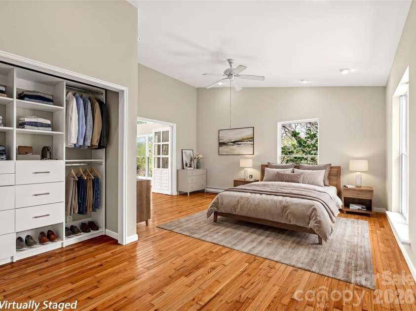 76 Raven Rock Lane, Marshall, NC 28753.  MLS# CAR4369847, YatesRealty ID 26680. Generous primary bedroom on the main level