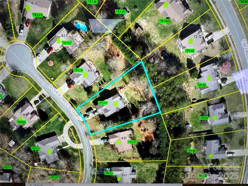 449 Doves Crest Court, Stanley, NC 28164.  MLS# CAR4220525, YatesRealty ID 2672. Aerial View from GIS of the 1/2 acre lot.