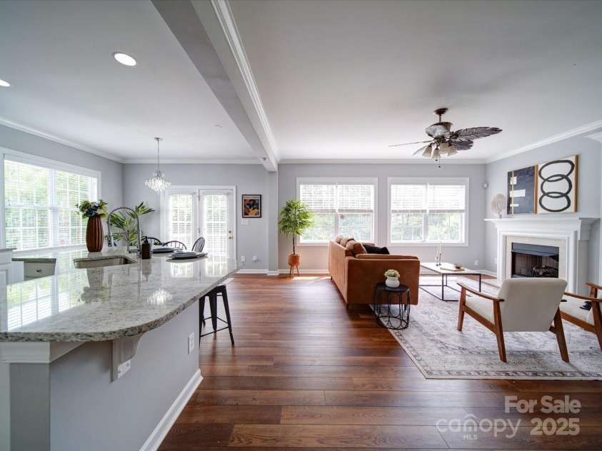 7642 Horseshoe Creek Drive, Huntersville, NC 28078.  MLS# CAR4249944, YatesRealty ID 26720. Open Concept Layout of Kitchen and Formal Living Room