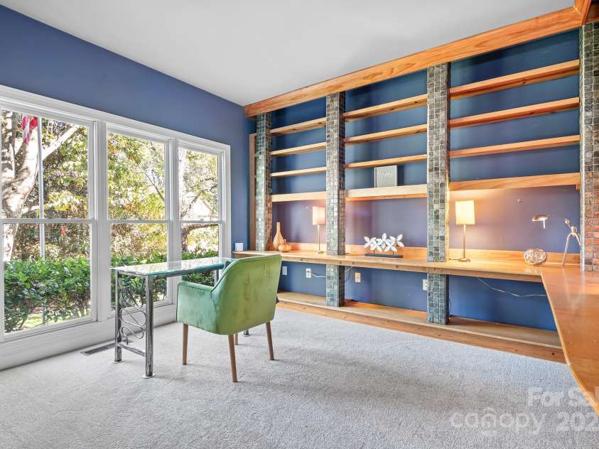 16033 Agincourt Drive, Huntersville, NC 28078.  MLS# CAR4313163, YatesRealty ID 2699. Bright office with custom shelving and tile work