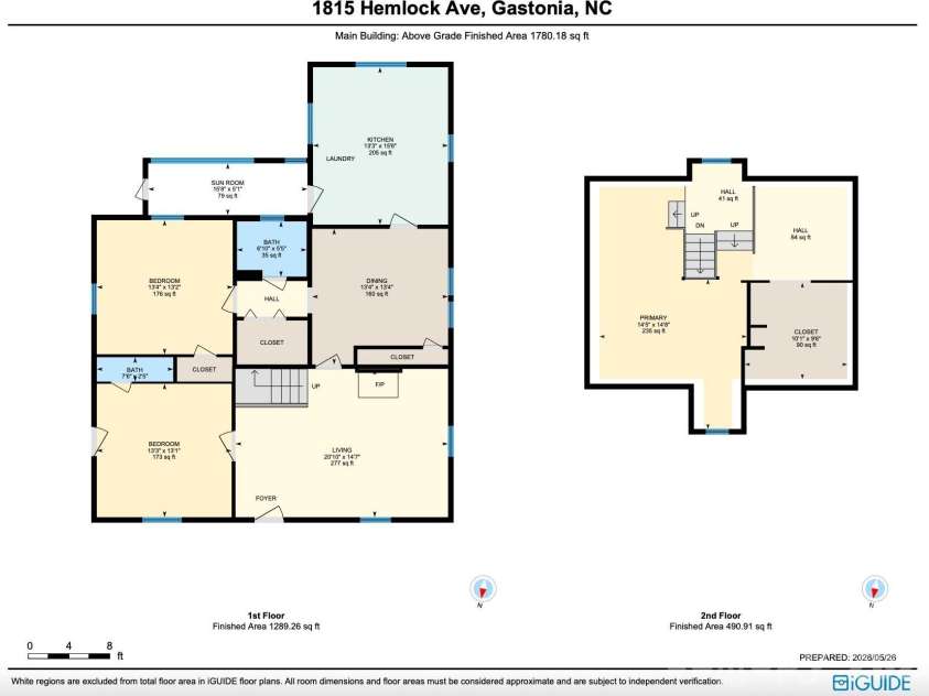 1815 Hemlock Avenue, Gastonia, NC 28054.  MLS# CAR4383647, YatesRealty ID 27033. Floor Plan & Measurements (Finished/Unfinished)