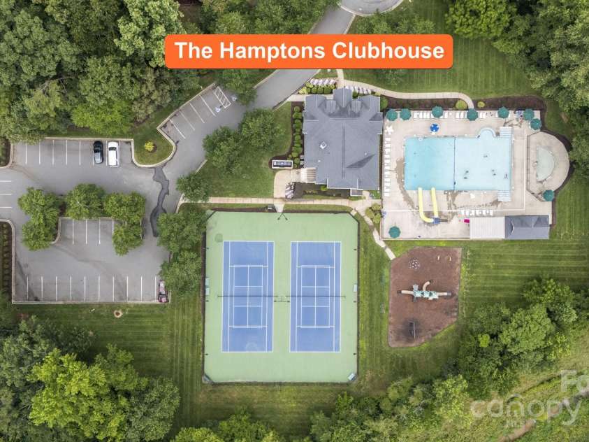 10108 Bayart Way, Huntersville, NC 28078.  MLS# CAR4280969, YatesRealty ID 27084. The second of 2 clubhouses in The Hamptons offering pool with 2 slides, tennis and pickleball courts, playground