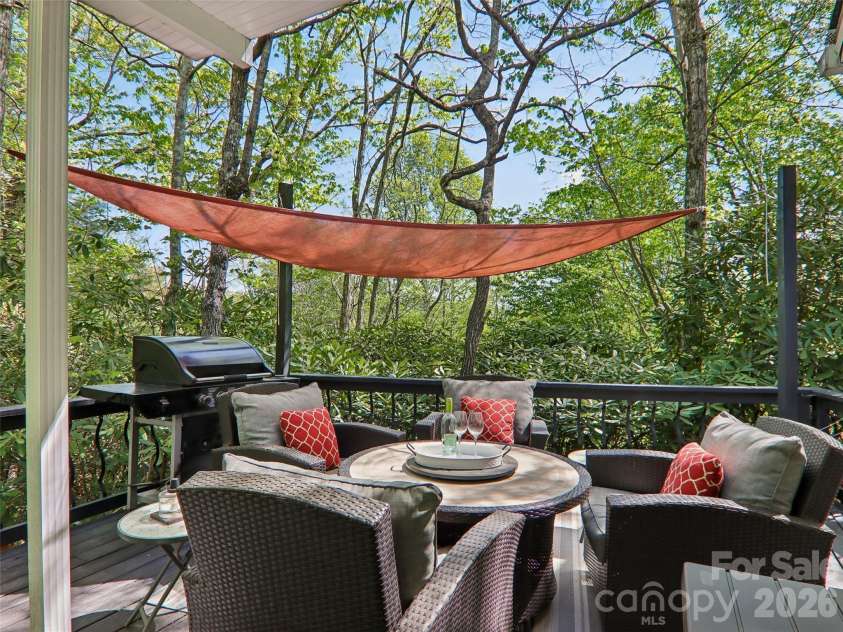 554 Pisgah Forest Drive, Pisgah Forest, NC 28768.  MLS# CAR4375652, YatesRealty ID 27244. Back deck with winter mountain views