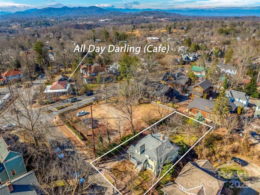12 Bearden Avenue, Asheville, NC 28801.  MLS# CAR4331679, YatesRealty ID 2726. Aerial with proximity to All Day Darling.