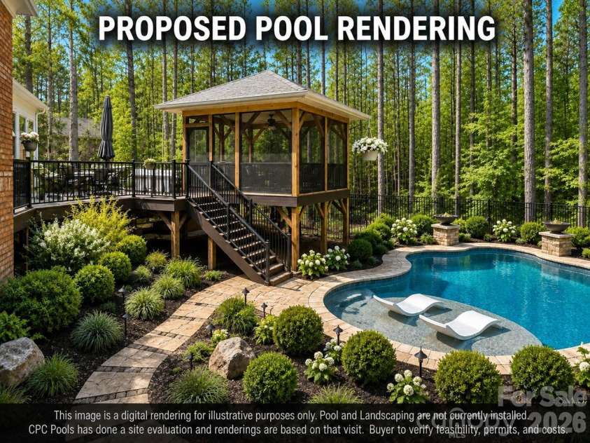 4950 River Hills Drive, Denver, NC 28037.  MLS# CAR4356776, YatesRealty ID 27312. CPC Pools has evaluated & indicated that a pool may be accommodated in the location as illustrated.