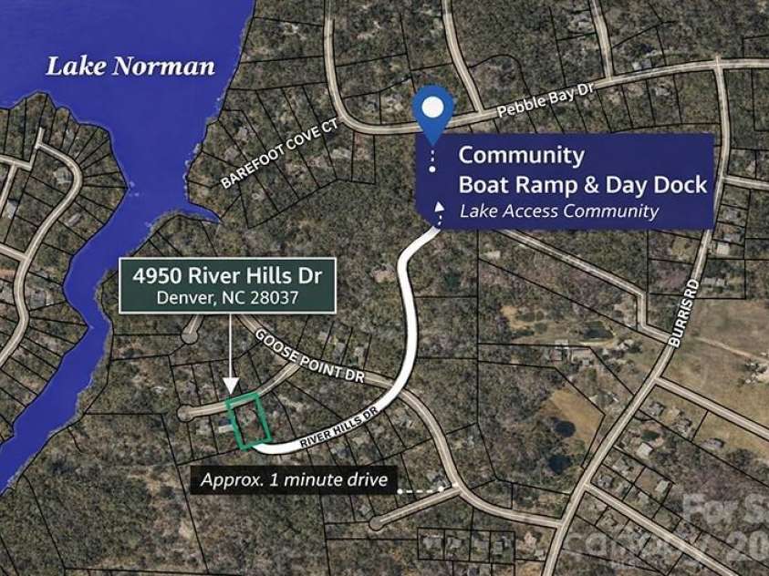 4950 River Hills Drive, Denver, NC 28037.  MLS# CAR4356776, YatesRealty ID 27312. Less than a mile to the community dock/launch