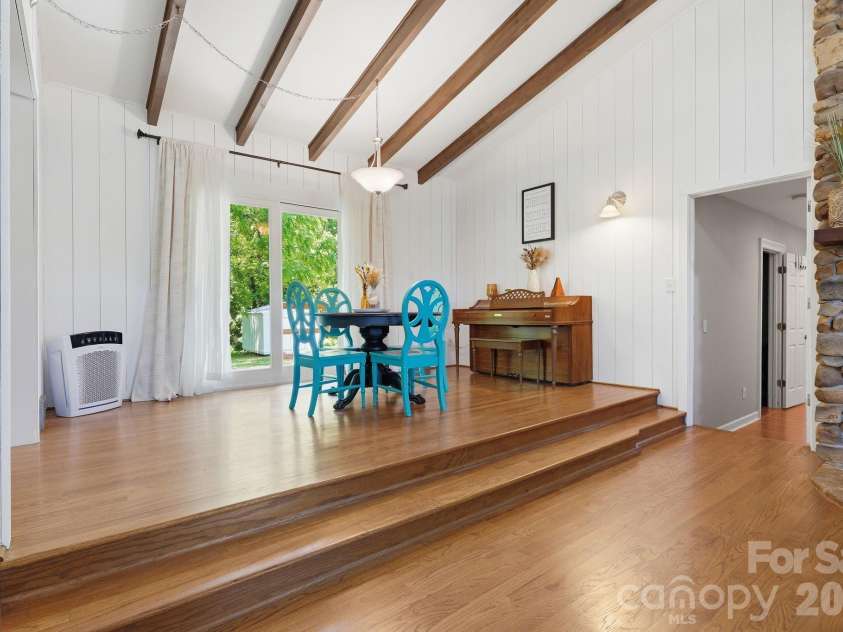 2850 Mathis Church Road, Catawba, NC 28609.  MLS# CAR4383912, YatesRealty ID 27340. Dining Room with Exposed Beam Vaulted Ceiling