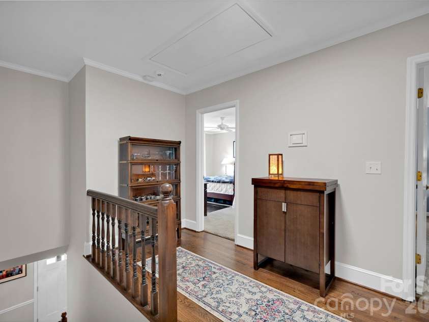 421 Sardis Lane, Charlotte, NC 28270.  MLS# CAR4363122, YatesRealty ID 27355. Generous landing with hardwood flooring, pull down attic