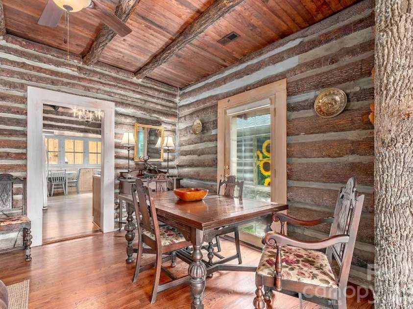 72 Chestnut Hill Road, Gerton, NC 28735.  MLS# CAR4375202, YatesRealty ID 27416. Main Cabin - dining area
