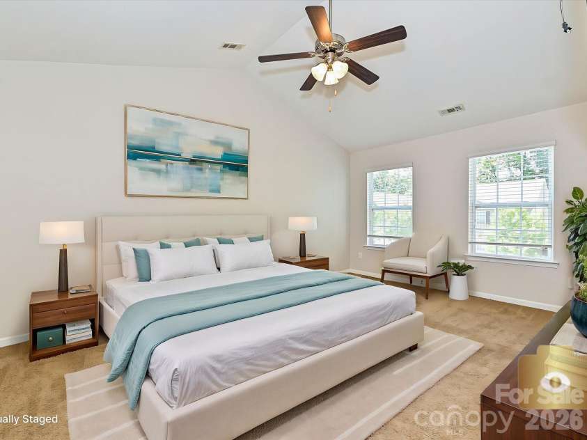 6709 Broad Valley Court, Charlotte, NC 28216.  MLS# CAR4388395, YatesRealty ID 27447. Virtually staged Primary bedroom