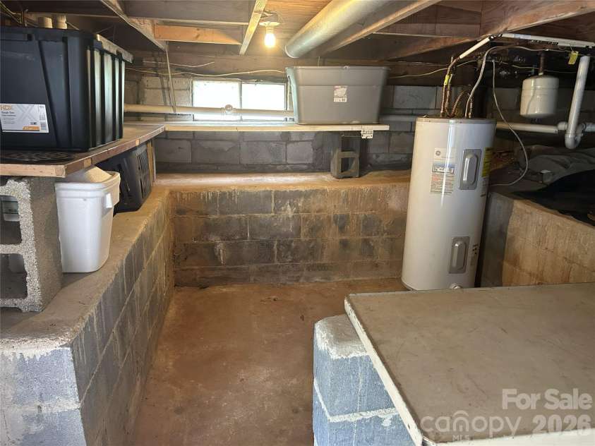 125 Lower Edgewood Road, Candler, NC 28715.  MLS# CAR4371013, YatesRealty ID 27557. Basement storage area.