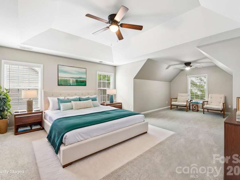 10149 Barrands Lane, Charlotte, NC 28278.  MLS# CAR4380589, YatesRealty ID 27635. Virtually staged primary bedroom