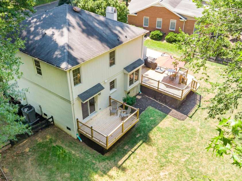 526 Trail Ridge Road, Matthews, NC 28105.  MLS# CAR4279013, YatesRealty ID 27824. Aerial rear view, shows both decks