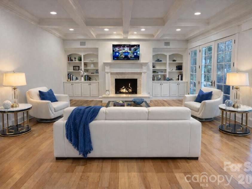 946 Laurel Creek Lane, Charlotte, NC 28211.  MLS# CAR4298519, YatesRealty ID 2785. Living Room with coffered ceiling Virtually staged 