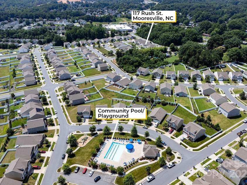 117 Rush Street, Mooresville, NC 28115.  MLS# CAR4280130, YatesRealty ID 27935. Community pool & amenities and a grocery store within walking distance