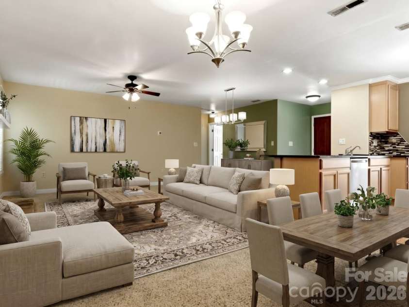 1011 Cranberry Circle, Fort Mill, SC 29715.  MLS# CAR4388076, YatesRealty ID 28053. Virtually Staged great room and dining area.