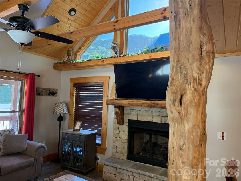 589 Panoramic Loop, Maggie Valley, NC 28751.  MLS# CAR4372216, YatesRealty ID 28097. Peeled log post accents