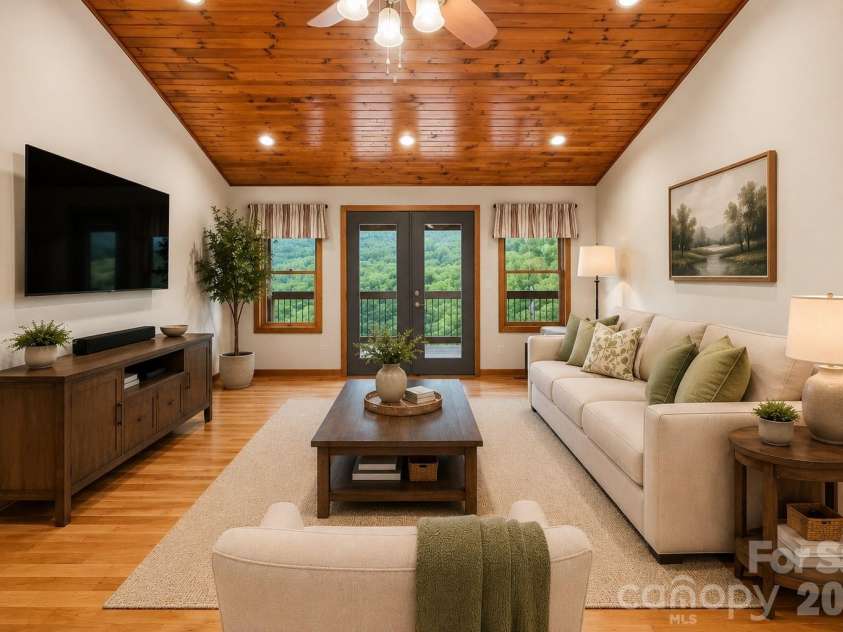 168 Barefoot Cove, Burnsville, NC 28714.  MLS# CAR4387898, YatesRealty ID 28194. Virtually staged living room