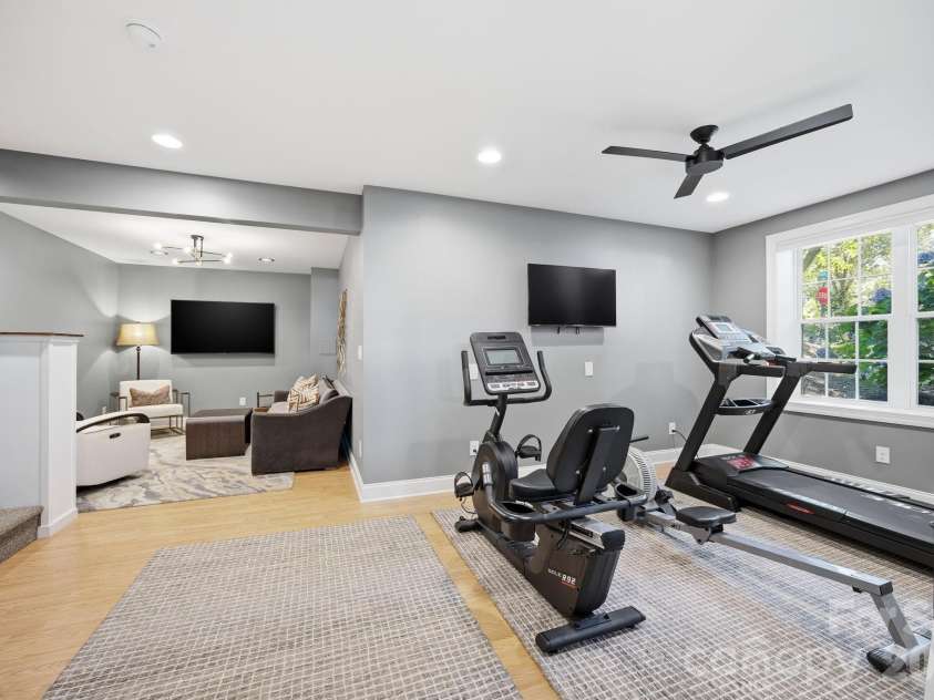 203 Caldwell Lane, Davidson, NC 28036.  MLS# CAR4388014, YatesRealty ID 28196. Basement workout space