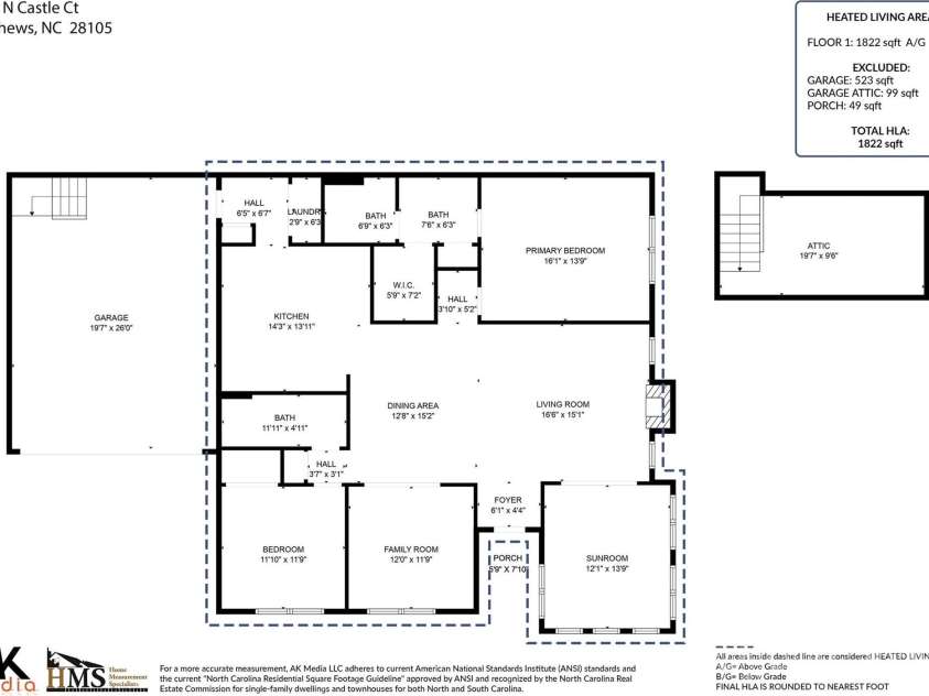 2107 Castle Court, Matthews, NC 28105.  MLS# CAR4239887, YatesRealty ID 28285. 