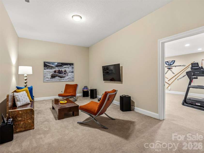 91 Great Oak Lane, Fairview, NC 28730.  MLS# CAR4376722, YatesRealty ID 28334. Downstairs media room