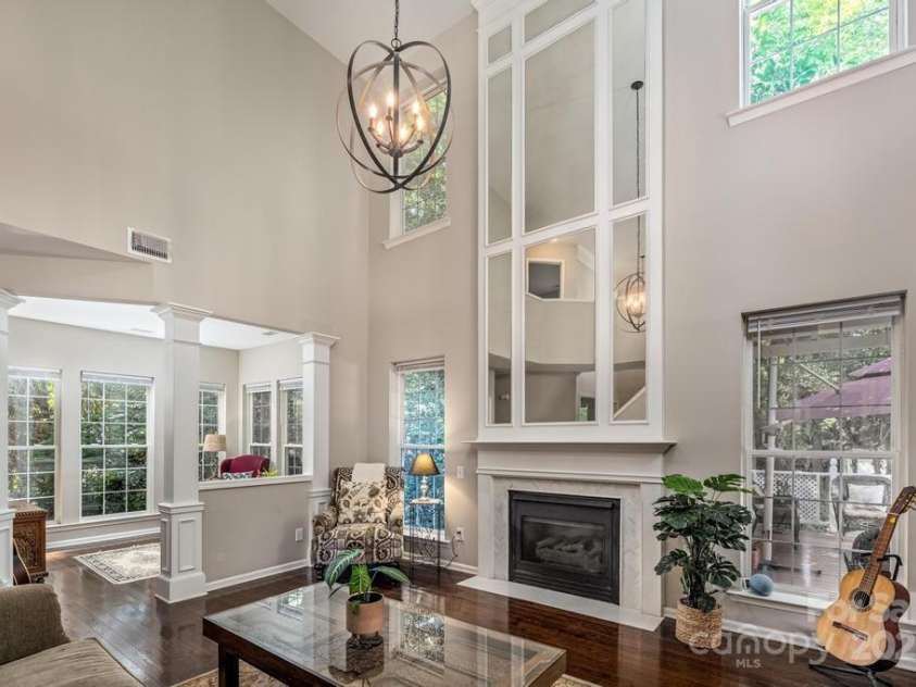 8412 Bridgestone Drive, Huntersville, NC 28078.  MLS# CAR4278792, YatesRealty ID 28445. Majestic great room with two-story ceiling.