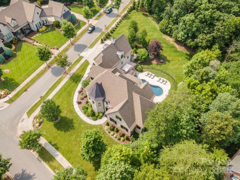 15603 June Washam Road, Davidson, NC 28036.  MLS# CAR4273381, YatesRealty ID 28502. Overhead of the 1.12 acre heavily wooded parcel backing up to Greenway.