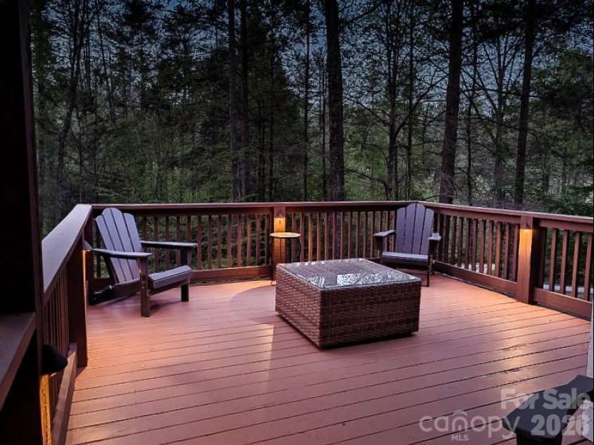 280 Bear River Lodge Trail, Marshall, NC 28753.  MLS# CAR4370579, YatesRealty ID 28530. Soft lighting for enjoyment after dark