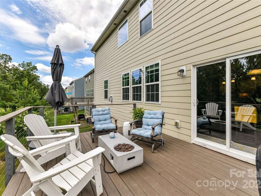 11730 Maher Lane, Huntersville, NC 28078.  MLS# CAR4281709, YatesRealty ID 28558. Upper level Deck with upgraded cable railing & stairs to lower level patio & back yard!