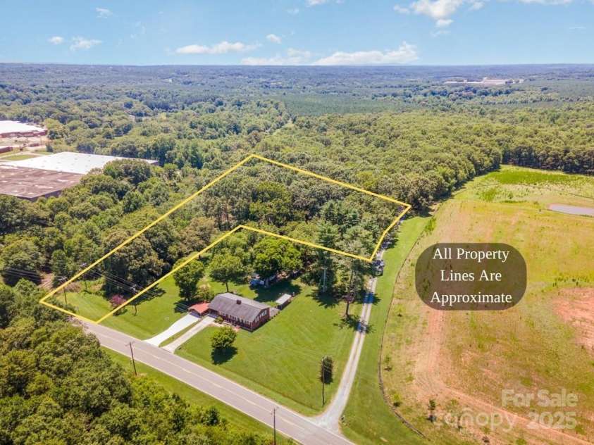 2155 Randolph Road, Shelby, NC 28150.  MLS# CAR4275104, YatesRealty ID 28608. Drone photo with approximate lot lines