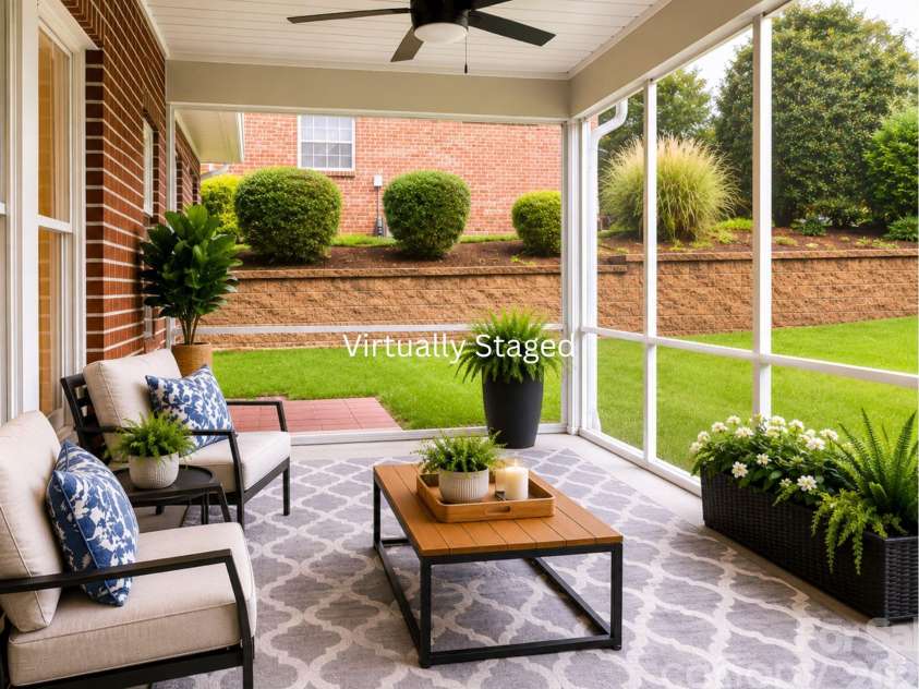 2148 Brookberry Lane, Gastonia, NC 28056.  MLS# CAR4359982, YatesRealty ID 28617. Screened In Patio virtually Staged.