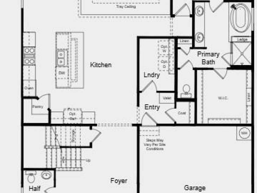 18214 Torchbearer Lane, Charlotte, NC 28278.  MLS# CAR4381444, YatesRealty ID 28660. First Floor Plan - Additional Highlights Include: fireplace, study, tray ceiling at great room and primary suite, blinds, gourmet kitchen, tankless gas water heater and Revwood flooring