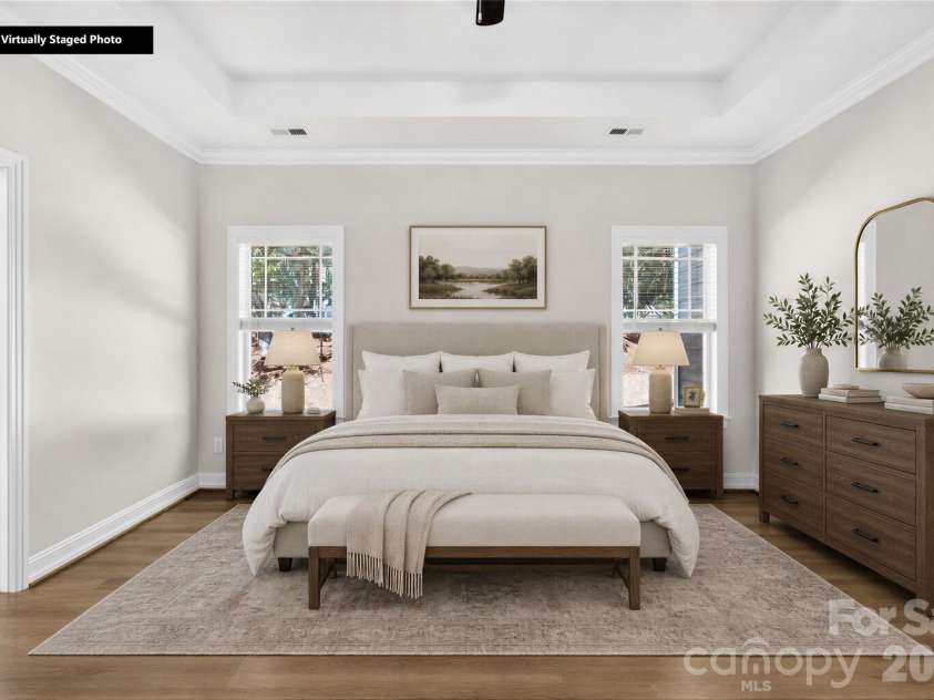 20236 Colony Point Lane, Cornelius, NC 28031.  MLS# CAR4378155, YatesRealty ID 28667. Virtually Staged Primary Bedroom