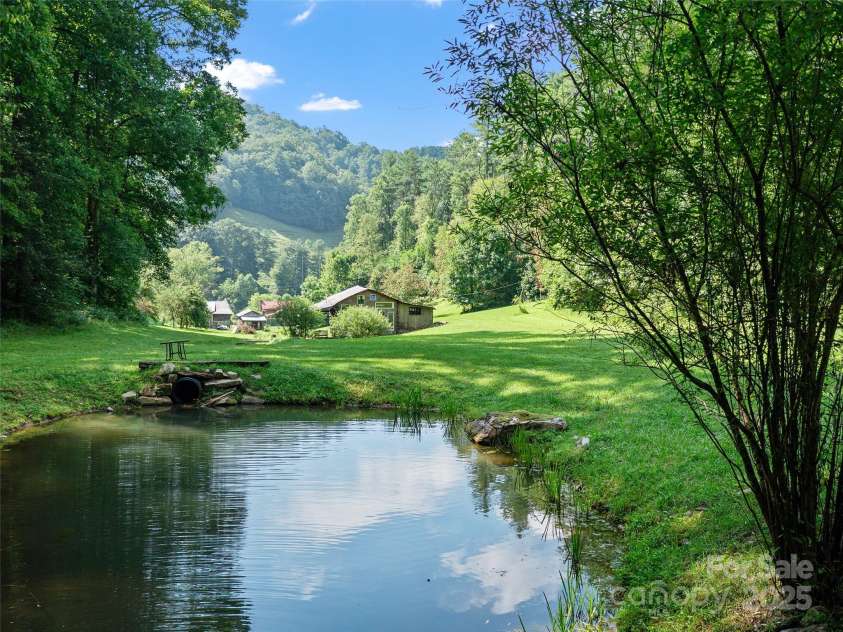 9065 NC 63 Highway, Leicester, NC 28748.  MLS# CAR4286038, YatesRealty ID 28957. Spring fed Pond Looking South