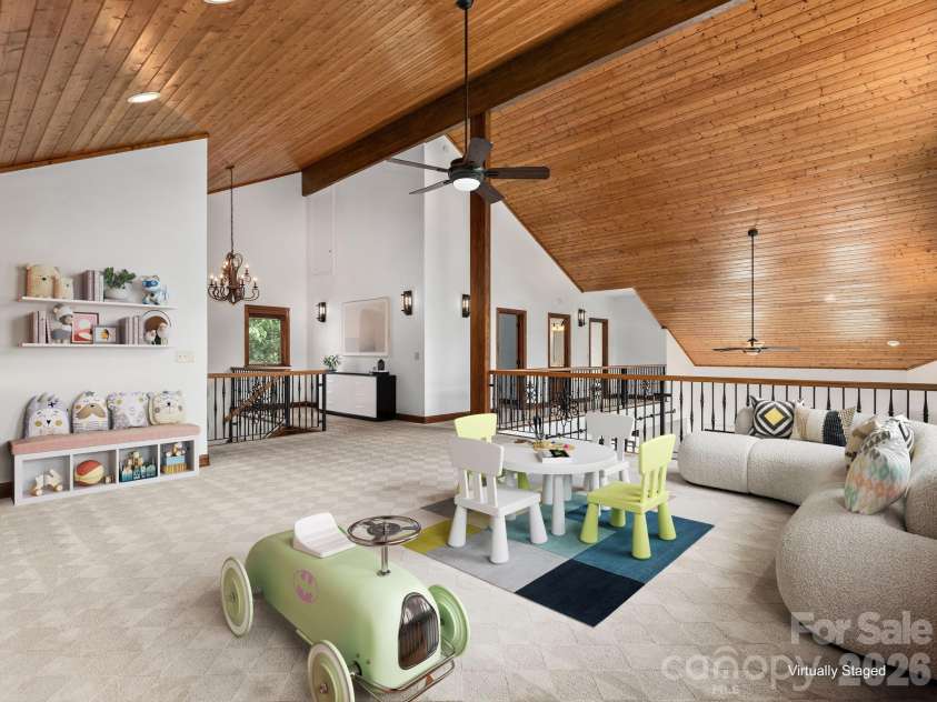 248 Wisdom Cove Road, Flat Rock, NC 28731.  MLS# CAR4357941, YatesRealty ID 29067. Upper Level Loft. View to two bedrooms and full bathroom. Virtually staged.