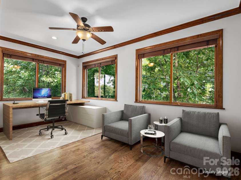248 Wisdom Cove Road, Flat Rock, NC 28731.  MLS# CAR4413753, YatesRealty ID 29067. Main Level Office with original wood floors. Virtually staged.